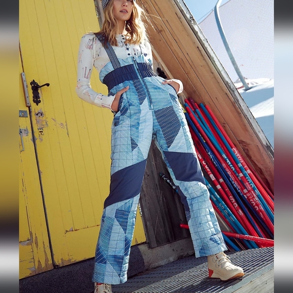 FP Movement by Free People Printed All Prepped Bib Indigo Patch - Picture 1 of 9